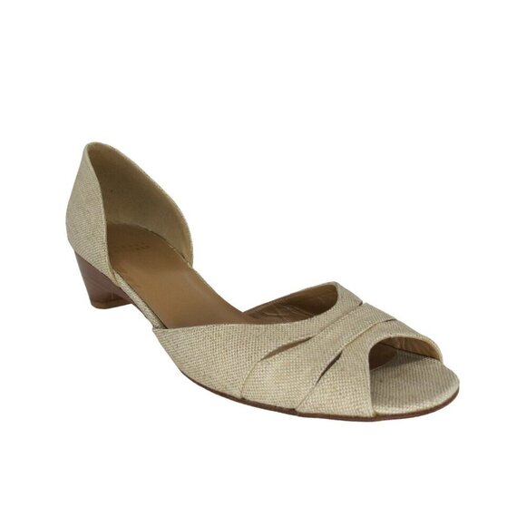 STUART WEITZMAN Women's Tan Woven Canvas Peeptoe Low Wedge Heels Size 10M - Picture 1 of 10